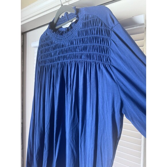 SUSAN GRAVER Cool Touch Mock-Neck top w/ Smocking Blue Blouse sz Xlarge - Picture 3 of 7